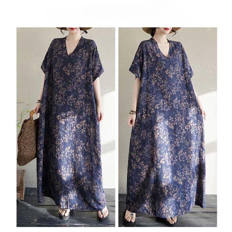 Summer Cotton and Linen Printed Loose and Simple Long Skirt, Women's Skirt Thin