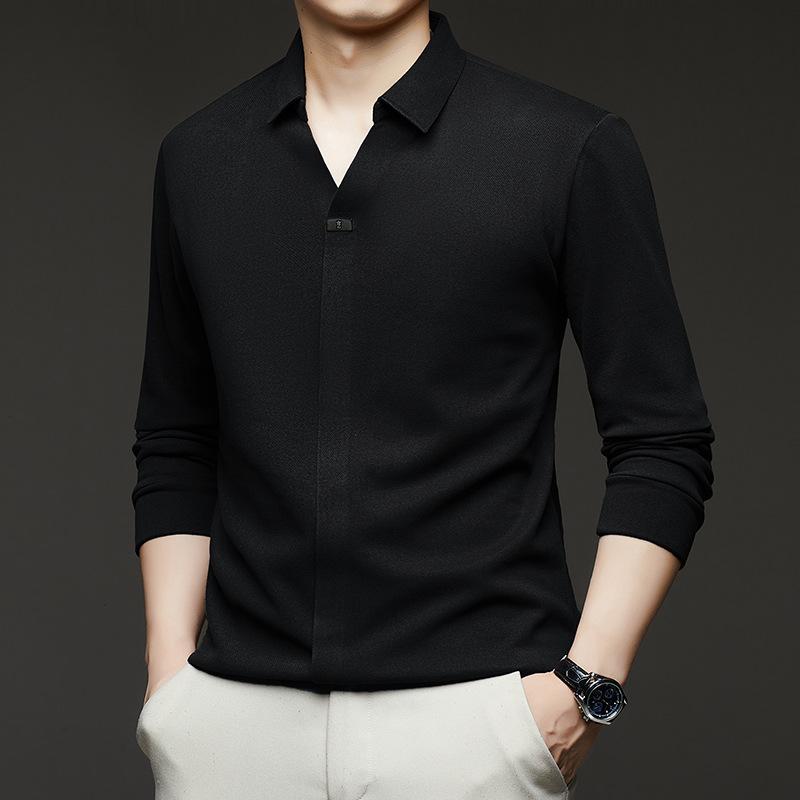 Autumn And Winter Men'S Long-Sleeved Scissor Collar T-Shirt, All Seamless High-Quality German Velvet Thickened Bottomed Top T-Shirt