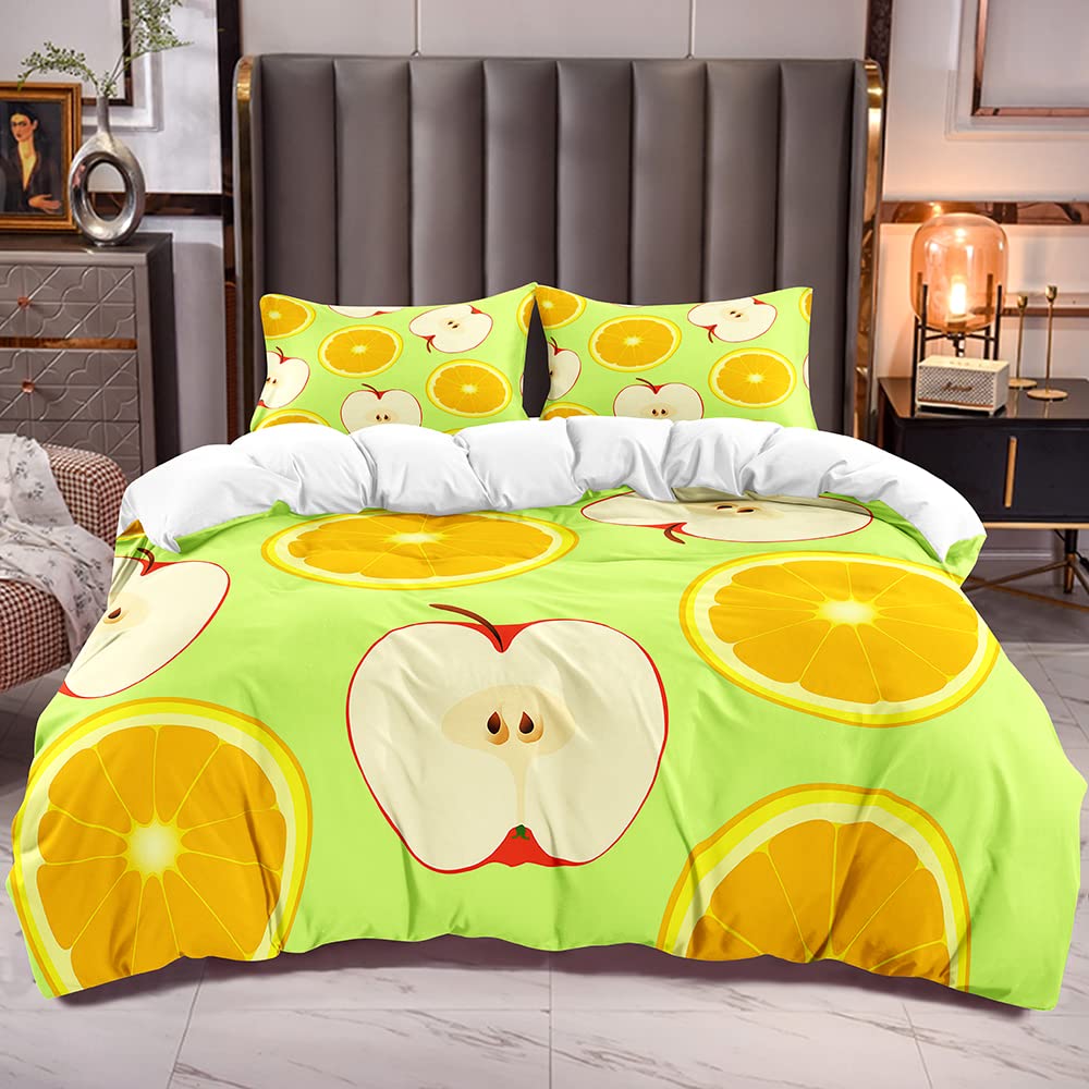 Fruit Duvet Cover Set Queen Size Microfiber Watermelon Banana Apple Pineapple Print Bedding Set Cartton Theme Small Fresh Style