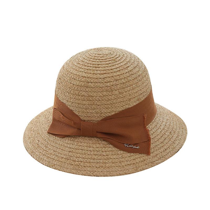 Lafite straw hat seaside beach hat premium straw hat bow sunscreen visor big brim bucket hat women
