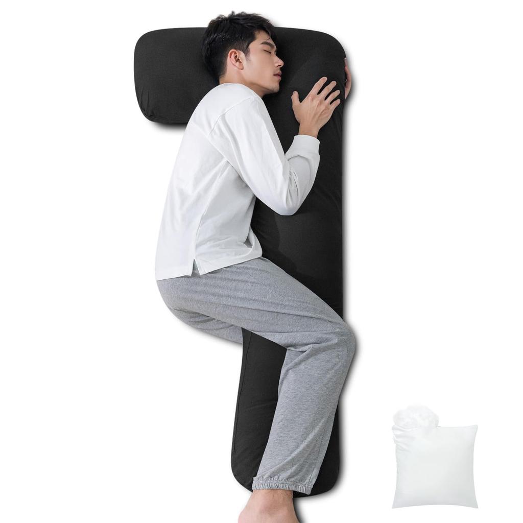AngQi Body Pillow for Large Adjustable Includes 300g of Refill Prevents Distributes Body Sleeps Made with Natural Bamboo Fiber Gentle on the Smooth
