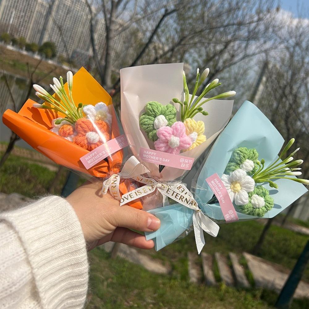 Fake Flower Mini Flower Bouquets Home Decoration Mother's Day Gifts Crochet Artificial Flower Handmade Knitted Flower Bouquets
