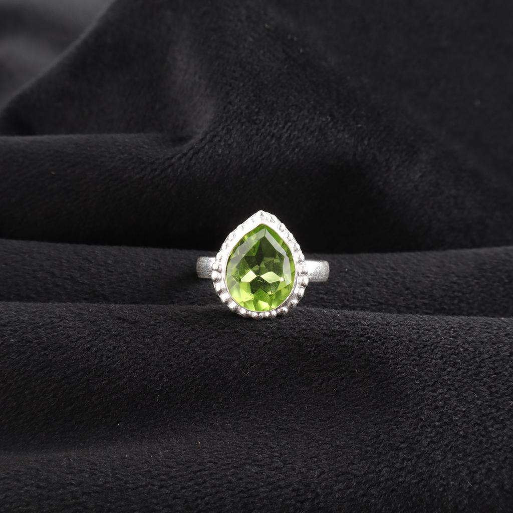 Natural Peridot Gemstone 925 Sterling Silver Jewelry Handcrafted Wedding Ring For Braid RR-77-11