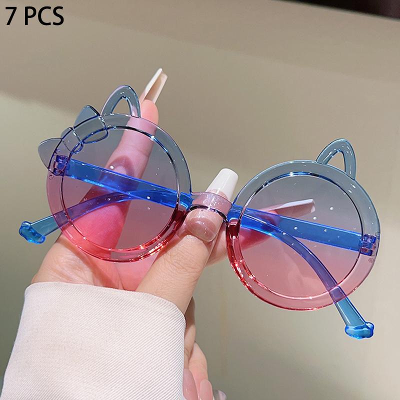 1/7 Pcs Round Children Sunglasses New Cute Cat Shaped Candy Color Decor Shades for Girls Trendy Stylish Kids Sun Glasses