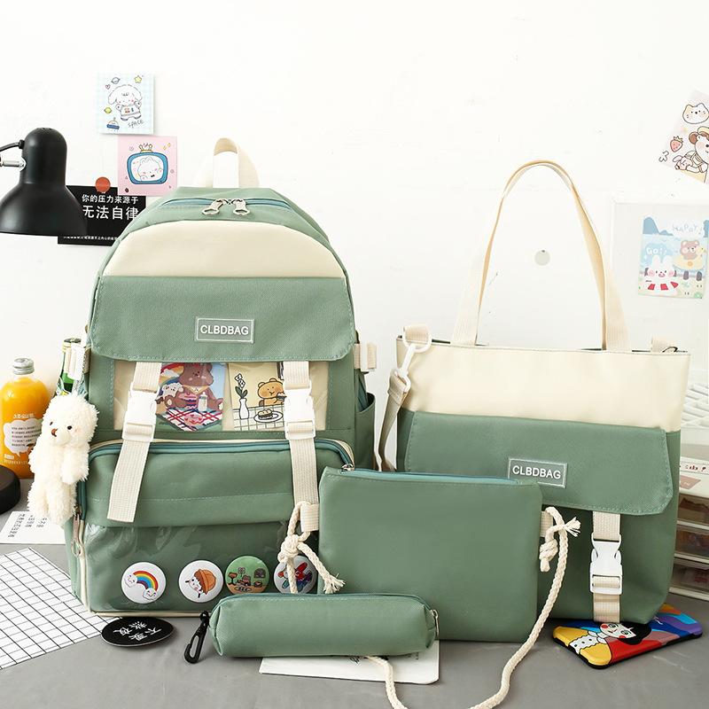 Canvas Backpack Women'S Tide Multi-Purpose Four-Piece Backpack Harajufeng Campus Junior High School Student Schoolbag