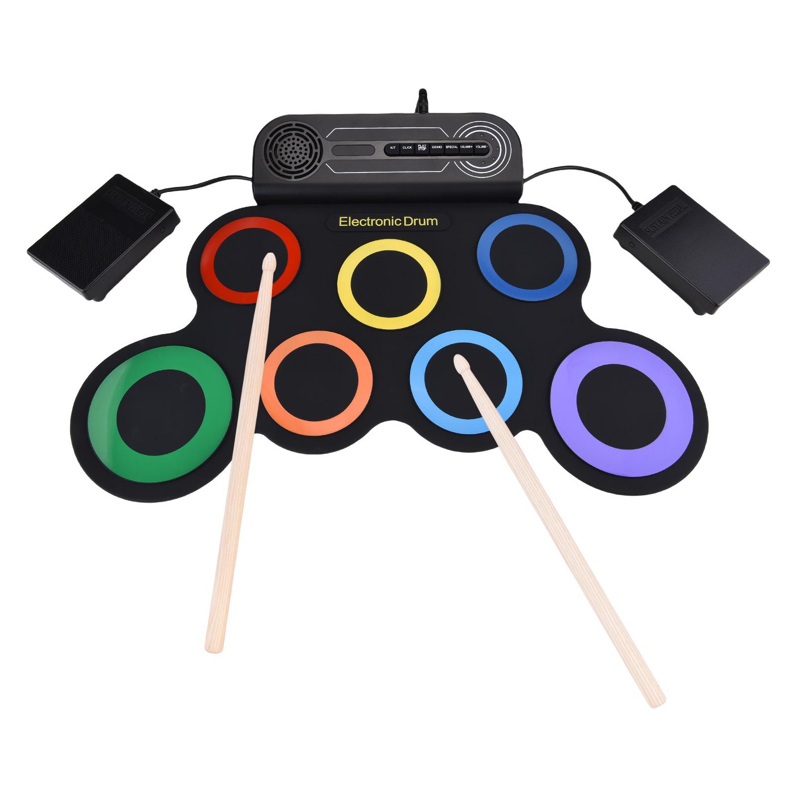 

Электронная ударная установка с динамиком, ручная ударная установка, 7 пэдов, поддерживает различные аудиовходы, силикон