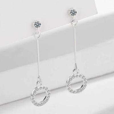 S925 Silber Diamant Lange Ohrringe für Frauen Einfache Japanische und Koreanische Mode Quaste Durchbrochene Kreis runde Ohrringe