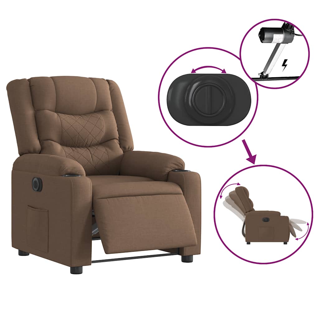 Electric Recliner Chair Brown Fabric