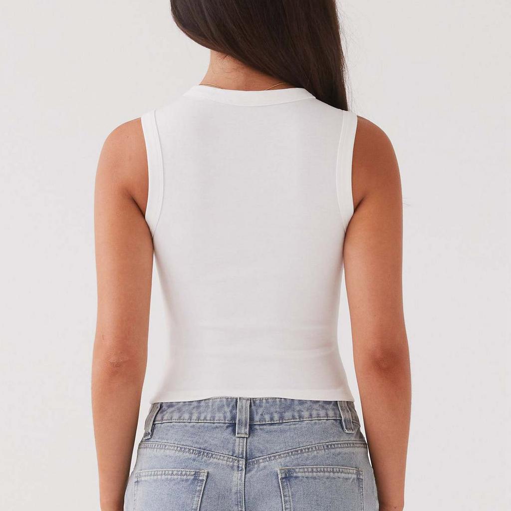 Women's Fashionable Casual Slim Fit Short Ribbed Sleeveless Button-Up Vest T-Shirt