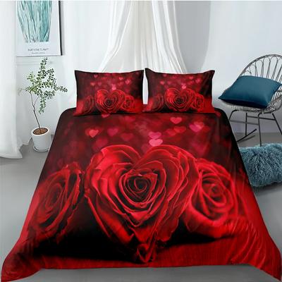 Valentine's Day Wedding Flower Bedding Set 2/3 Pcs Luxurious Rose Heart Love Queen Twin King Polyester Duvet Cover Pillowcase