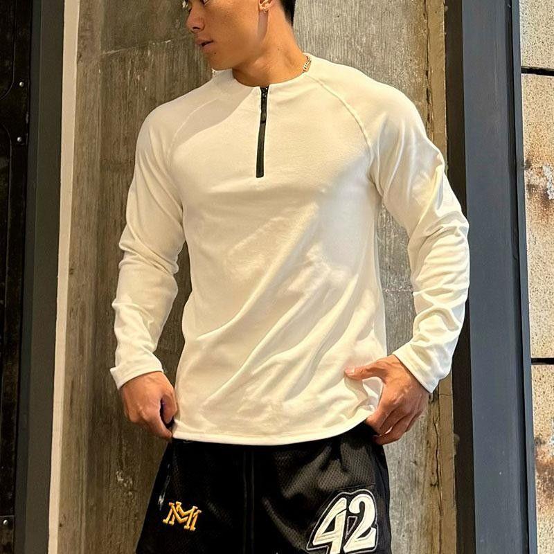 Men's Clothing Autumn Winter German Velvet High Elastic Semi-Zipper Long Sleeve Fitness Training Suit Warm Breathable Sportswear