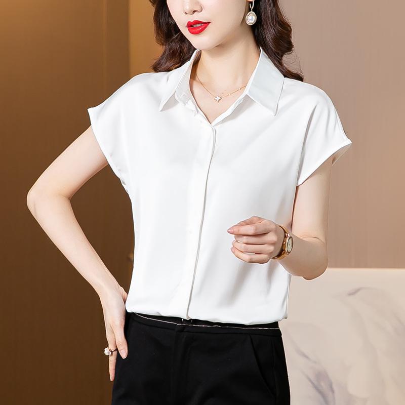 

Женская летняя нишевая рубашка из сатина 2025: Свободный, Стройнящий Дизайн X-Large (XL) белый