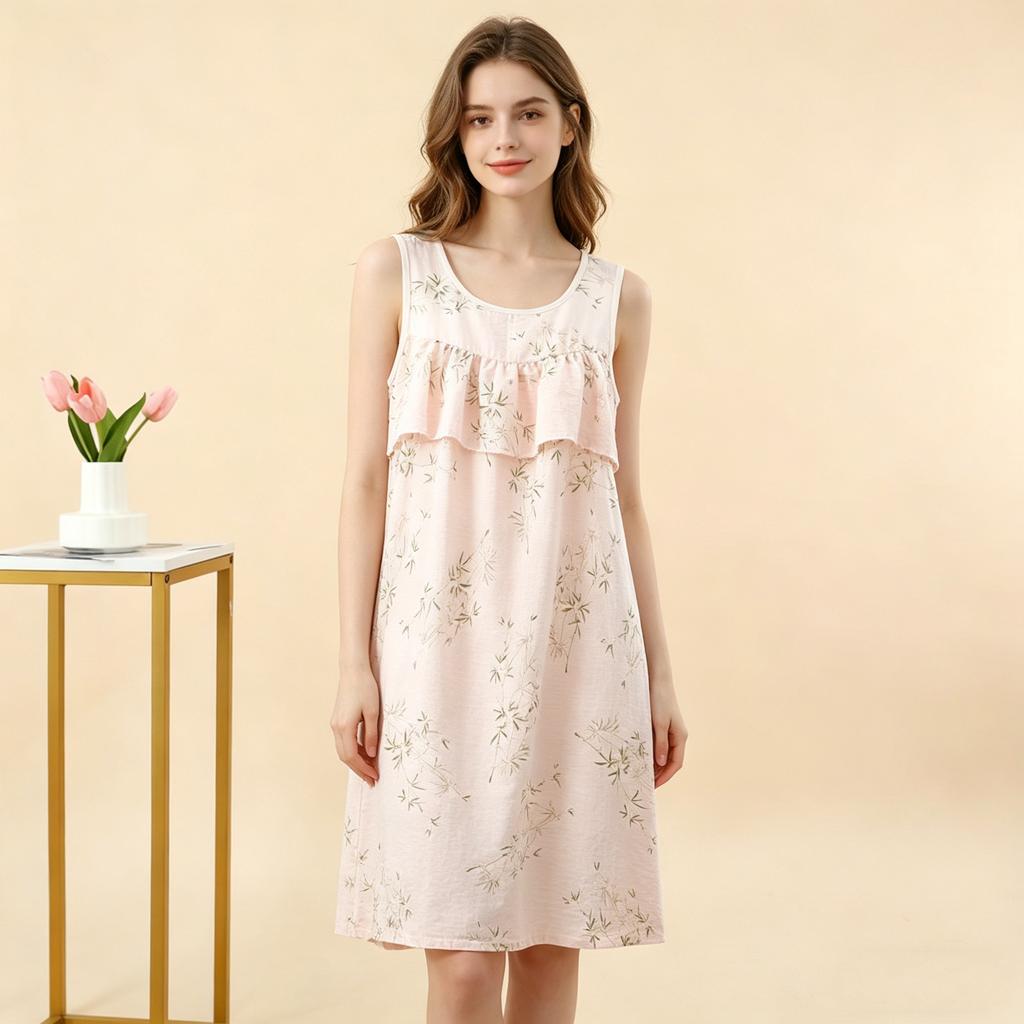 Summer Women's Floral Tank Dress Sleeveless Sleepdress Cloud Silk Cotton Anti-Bulge Camis Nightdress Loose Plus Size Loungewear Casual Wear Nightgown