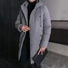 Men Cotton Coat Hooded Drawstring Long Sleeve Full Zipper Closure Cotton Jacket with Side Pockets Solid Color Mid-length Winter Outwear