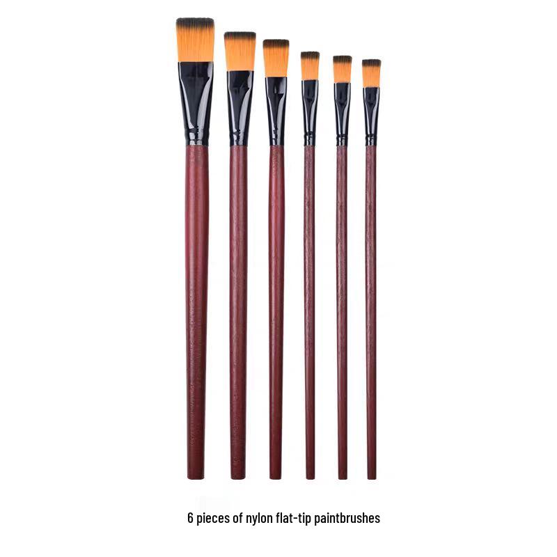 Nylon Bristle 6-Piece Paintbrush Set for Beginners - Oil & Watercolor, Large Flat Brushes