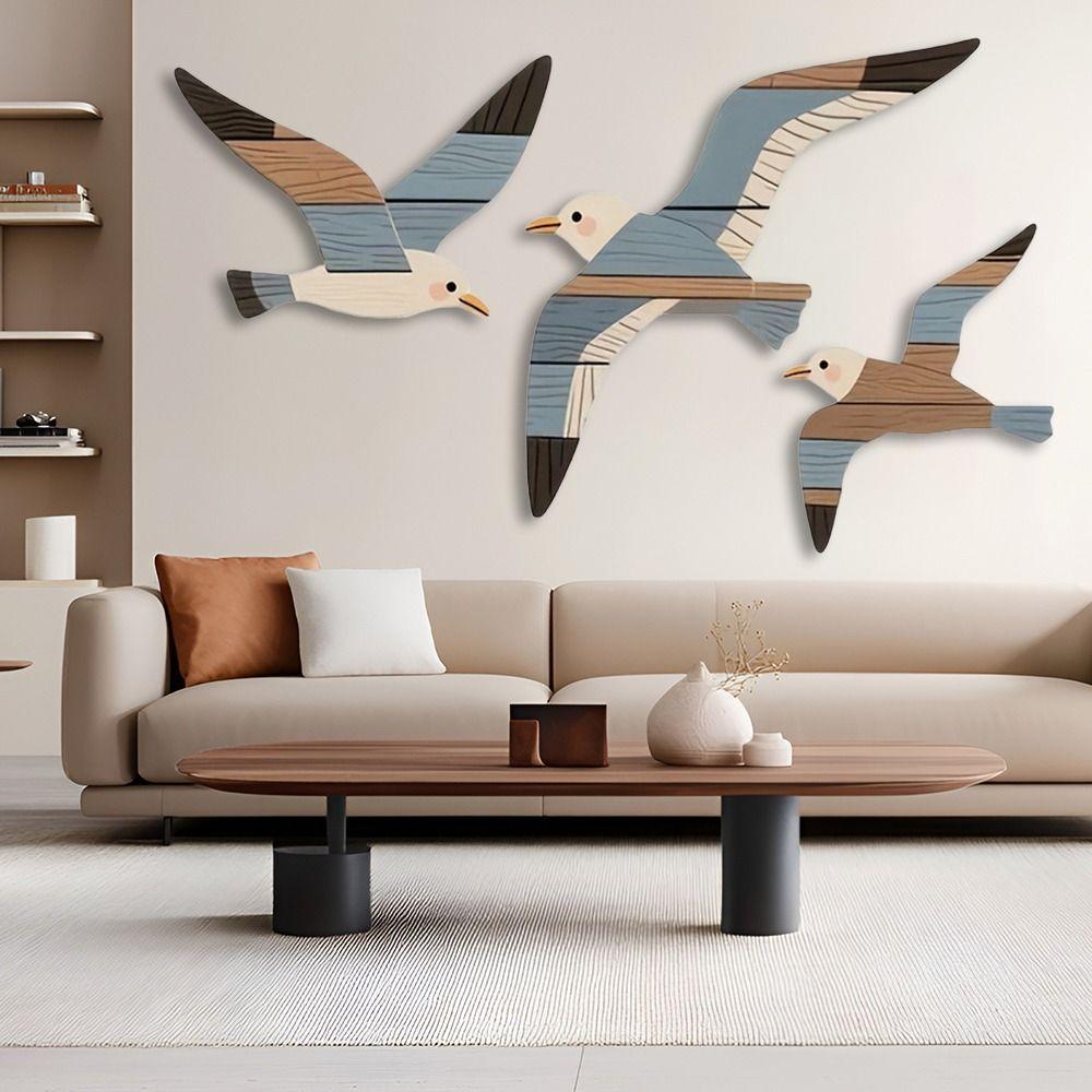 Fashion 3PCS Set Seagull Wall Decorations Coast Theme Handcrafted Wall Art Wooden Marine Bird Decor Home Decoration