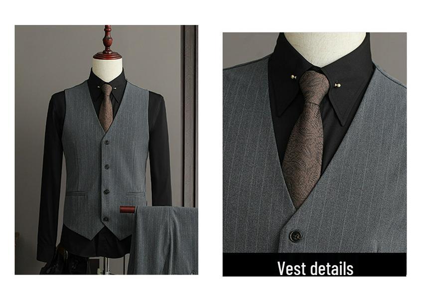 Men's Striped Slim Fit Plus Size Business Casual Suit Set SJT9961-P285