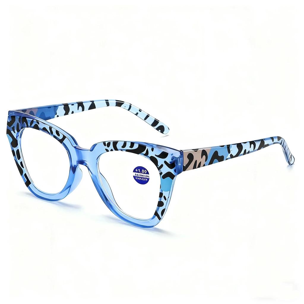 Candy Colored Metal Teeth Anti Blue Light Presbyopia Glasses Fashion Leopard Print Cat Eye Frame