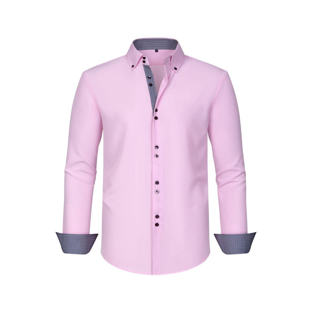 Cross-Border Men's Double-Breasted Polka Dot Color Block Stretch Shirt