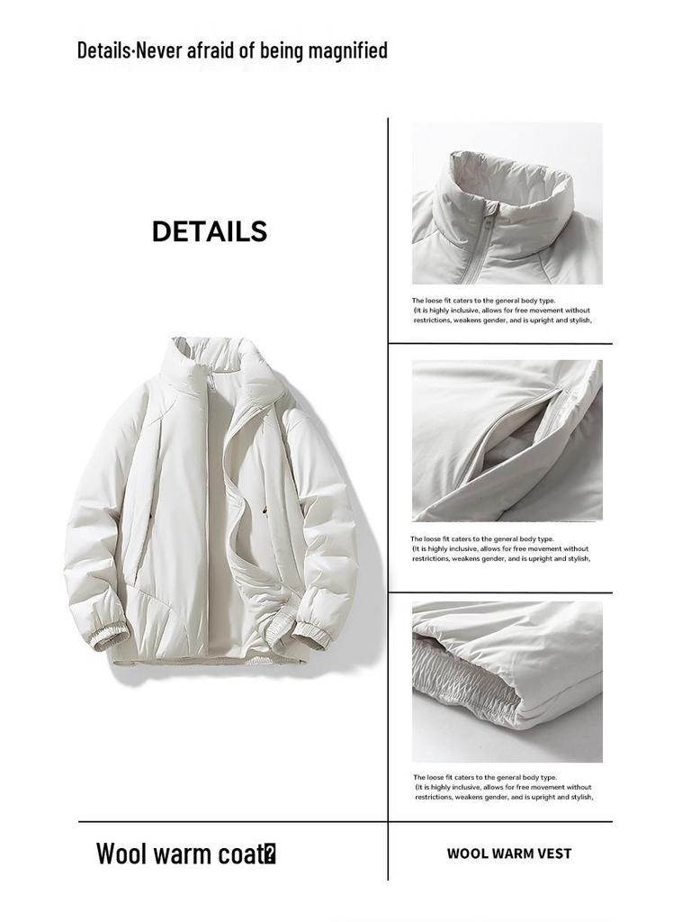 2025 Thickened Winter Cotton Jacket: Casual Solid Color, Stand Collar, Korean Style