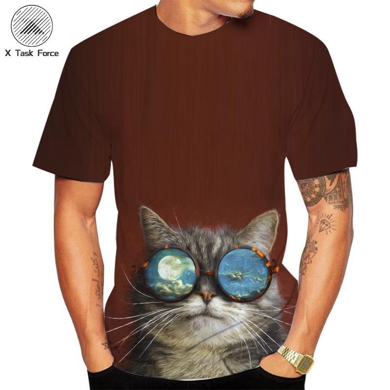 Summer Round Neck 3D Cat Printed Top Fashionable Casual Short Sleeved Men's T-shirts