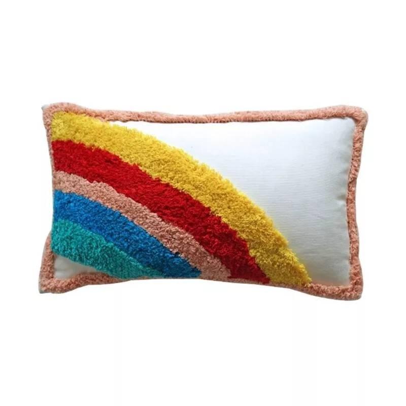 Luxurious Bohemian Rainbow Cushion Cover With Tassel Detail In Cotton Linen Blend