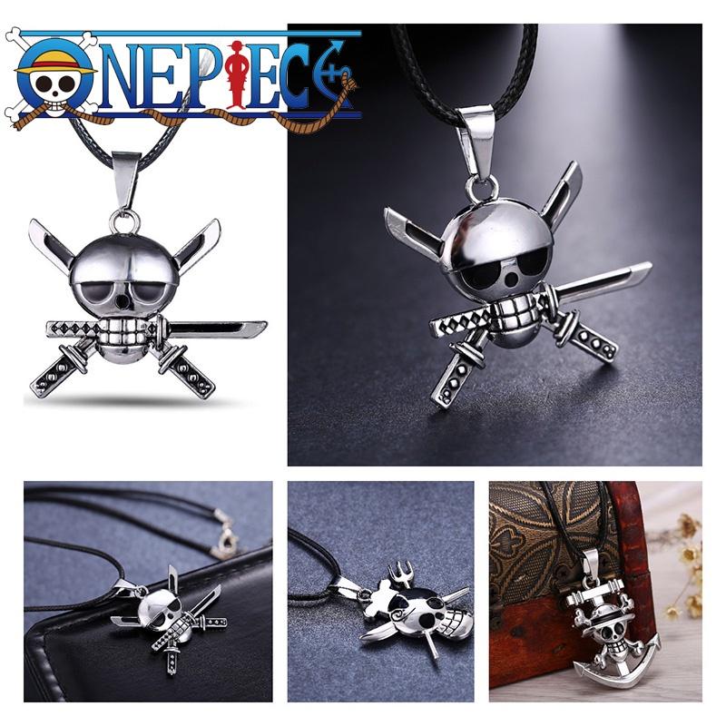 Stylish One Piece Black Alloy Skull Necklace For Young Adults, Featuring Sanji And Whitebeard