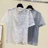 Women Summer Tops Vintage Short Sleeve Lace Tops Loose Elegant Slim Hollow Out Double Layer Anti Penetration Tops