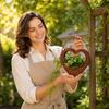 Metal Hanging Planter with Heart-Shaped Frame and Floral Ironwork Garden Decoration Suitable for Outdoor Patio Balcony and Indoor Use