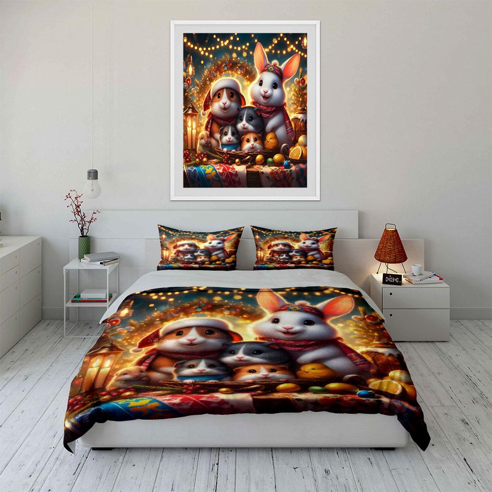 Festive Animals in Holiday Scene Bedding Duvet Cover Set (1*Duvet Cover 2*Pillowcases, without duvet insert)