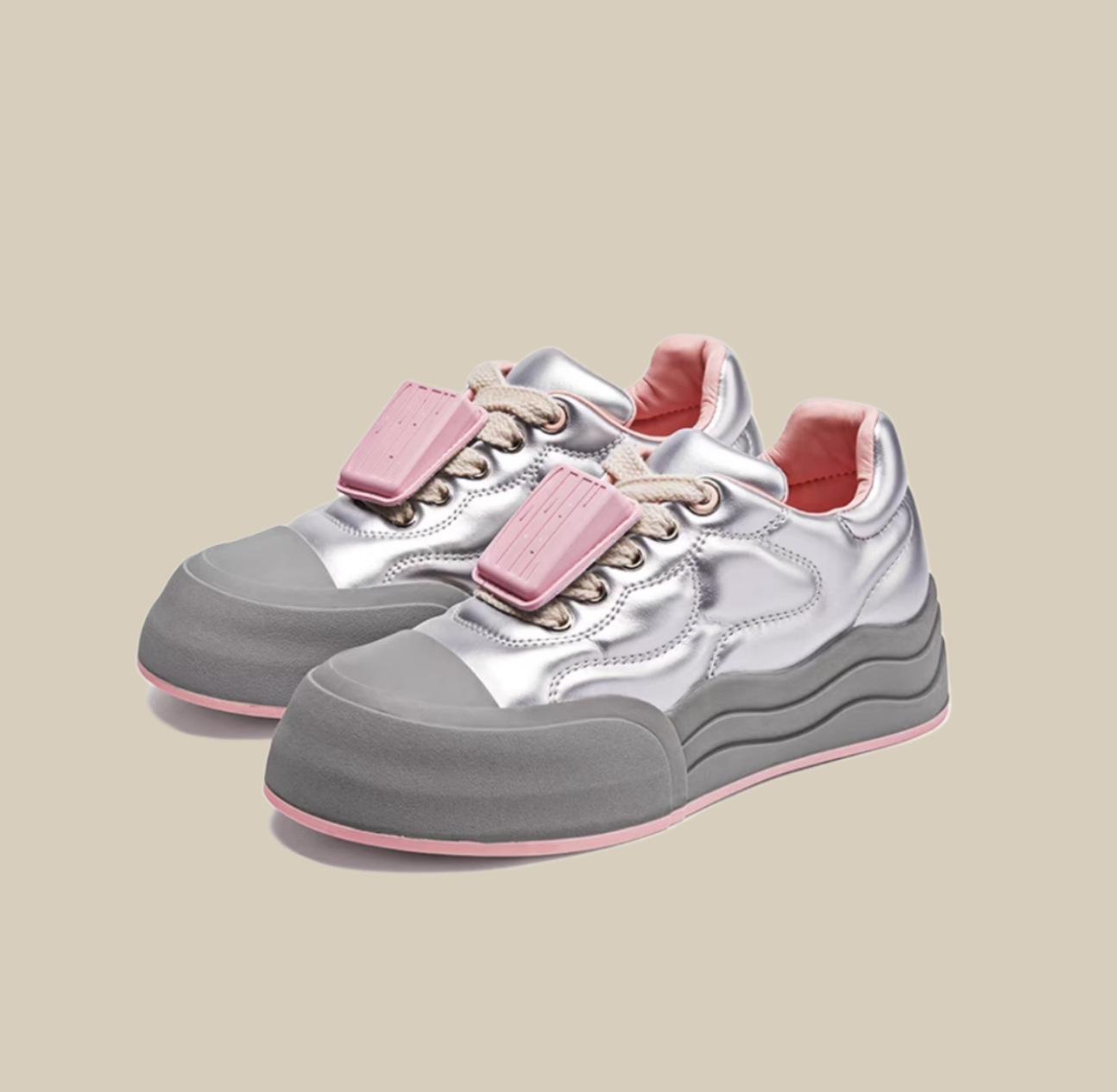 

Женские кроссовки на шнуровке, повседневная спортивная обувь, персонализированные разноцветные вулканизированные туфли с толстой подошвой, кроссовки для бега на открытом воздухе, женские 35 серебряный