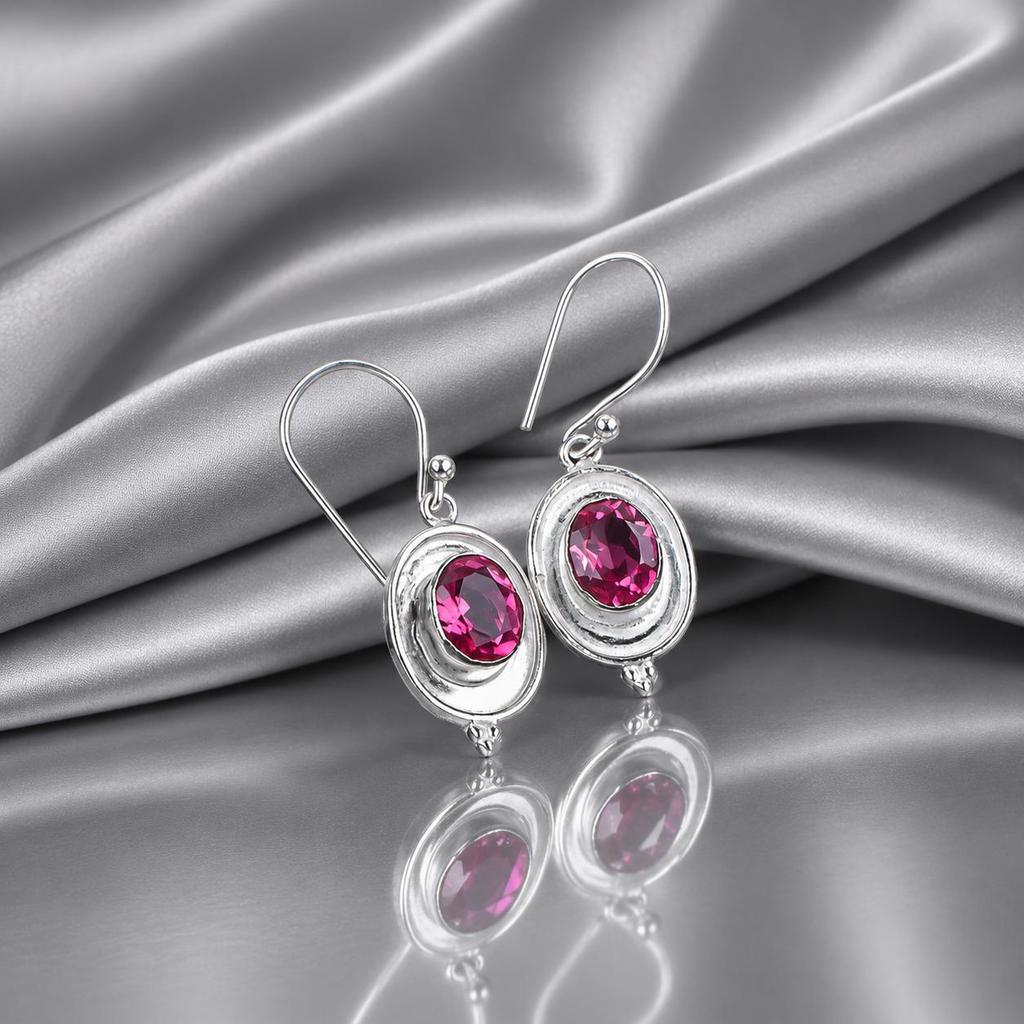 Rosa Turmalin Ädelsten 925 Sterling Silver Smycken Designade Krokörhängen 1,5" EE-1-15