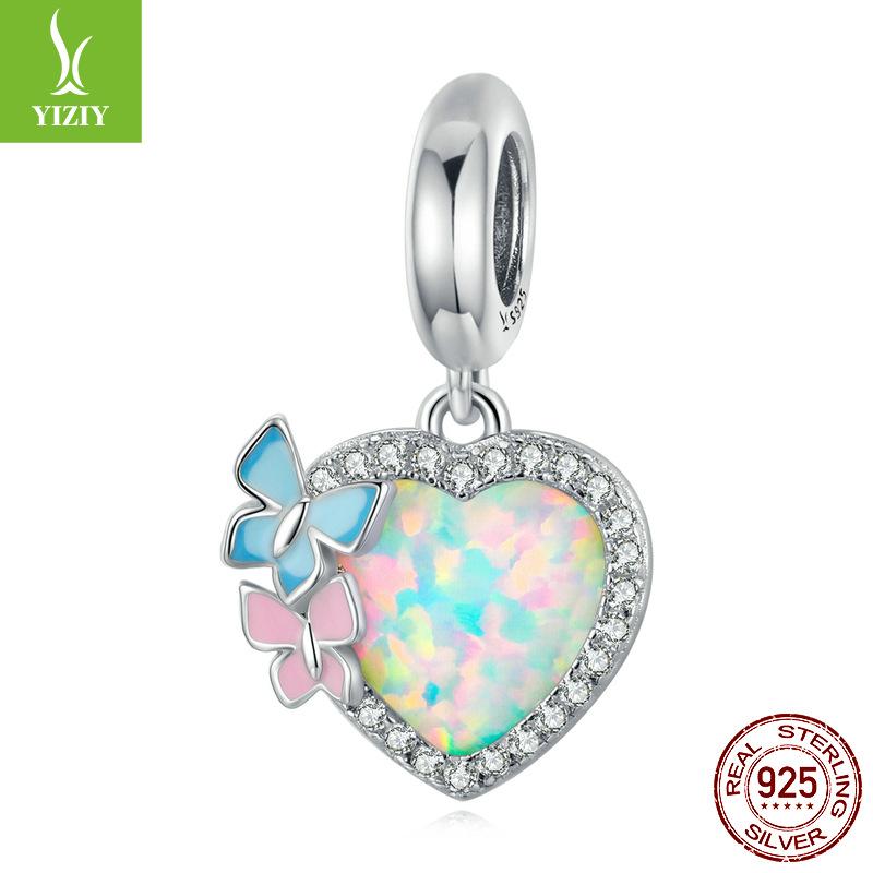 Court Style Love Bracelet Pendant 925 Sterling Silver, French Vintage Opal Susceptible Beads