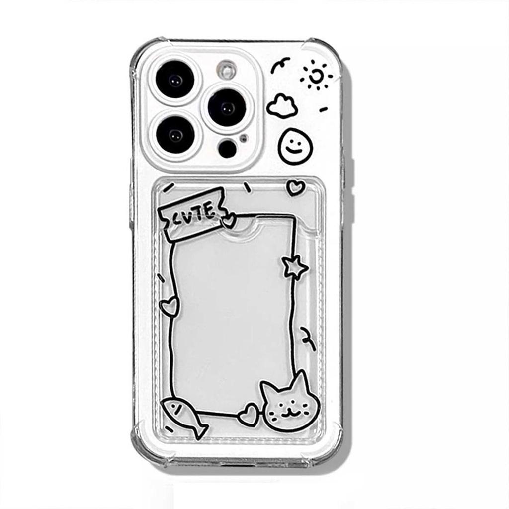 Pouzdro na telefon Kitten Fish s držákem na karty - Kompatibilní s Apple iPhone 12/13/14/16 Pro Max/17 Pro Horký prodej Kreativní měkké pouzdro