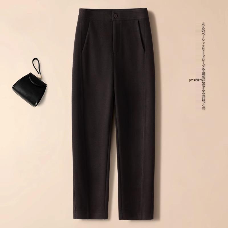 Women's Off-White Cashmere Blend Harem Pants - High-End, Thickened, Straight-Leg for Autumn/Winter 2024.