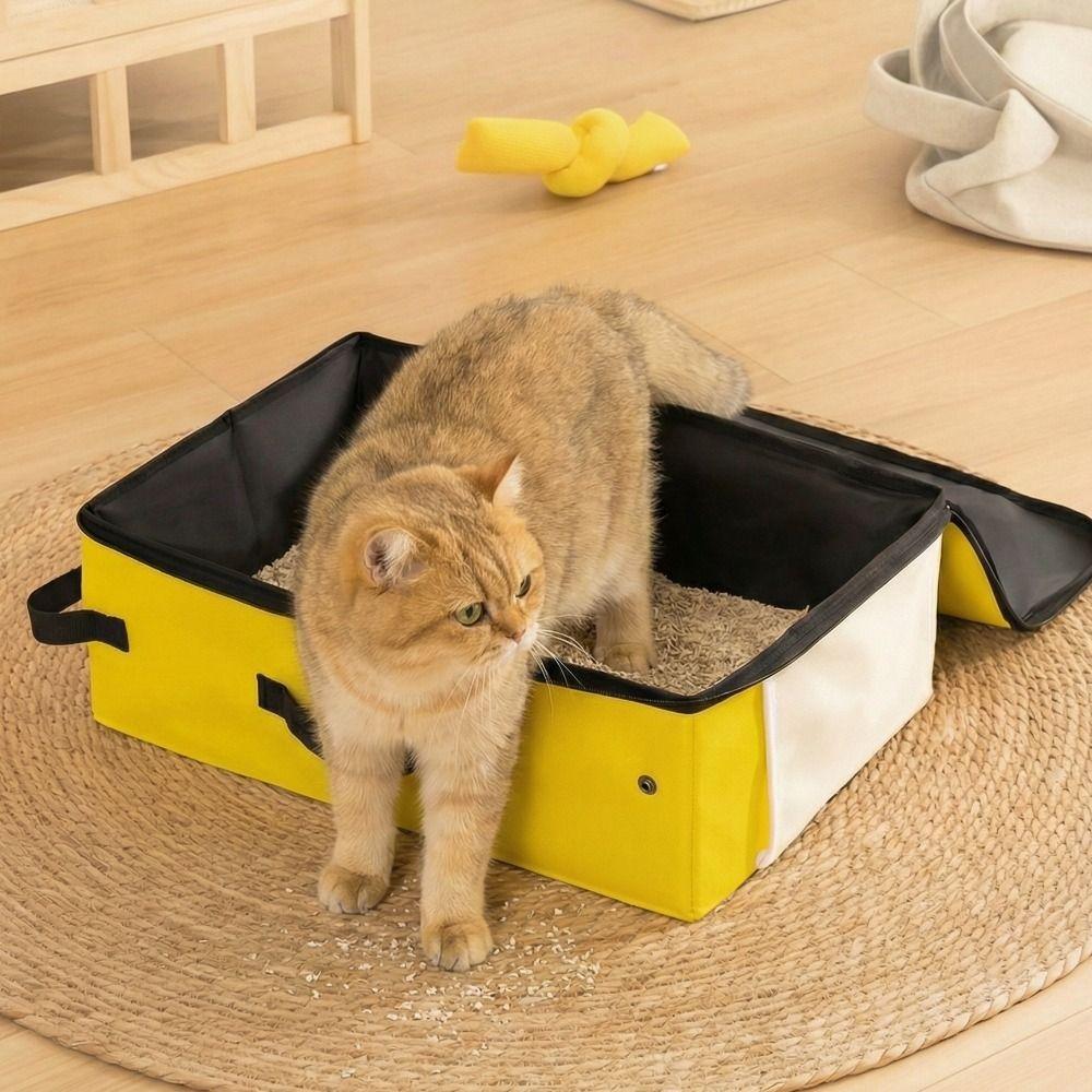 Oxford Cloth Foldable Cat Litter Box Waterproof Large Capacity Travel Litter Pan With Zipped Lid Rectangular Mobile Cat Toilet