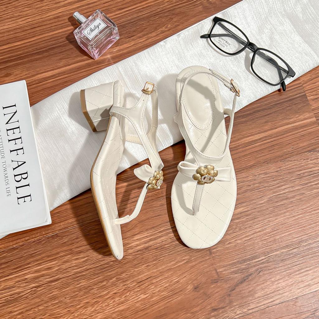 Summer New High-heeled Sandals Women's Outer Wear High-end Casual Style French Bow T-string Women's Shoes 2025