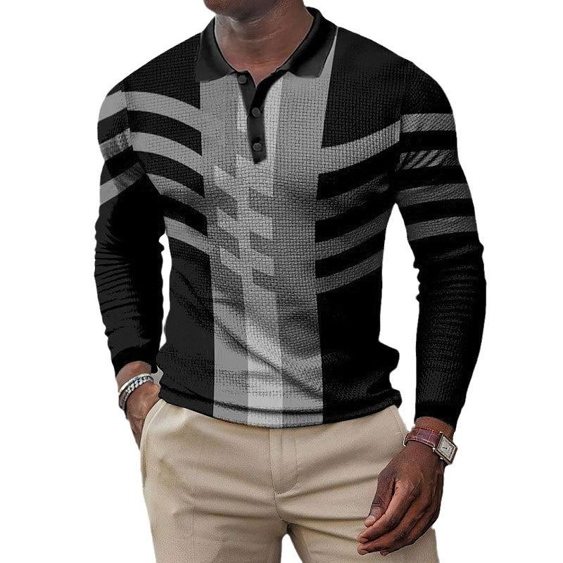 Ethnic Pattern Half-Zip Long Sleeve Polo, Versatile Casual Top