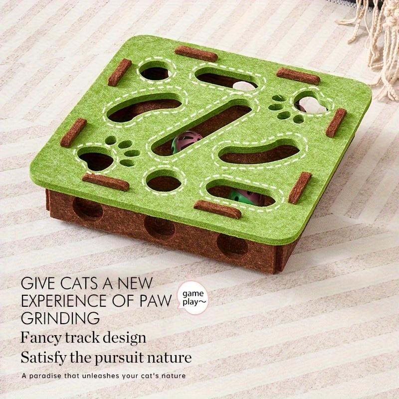 Interactive Cat Toy with Maze Tunnel & Bell - Felt Material, Geometric Patterns & Paw Prints for Indoor Cats, Stimulates Play & Mental Engagement