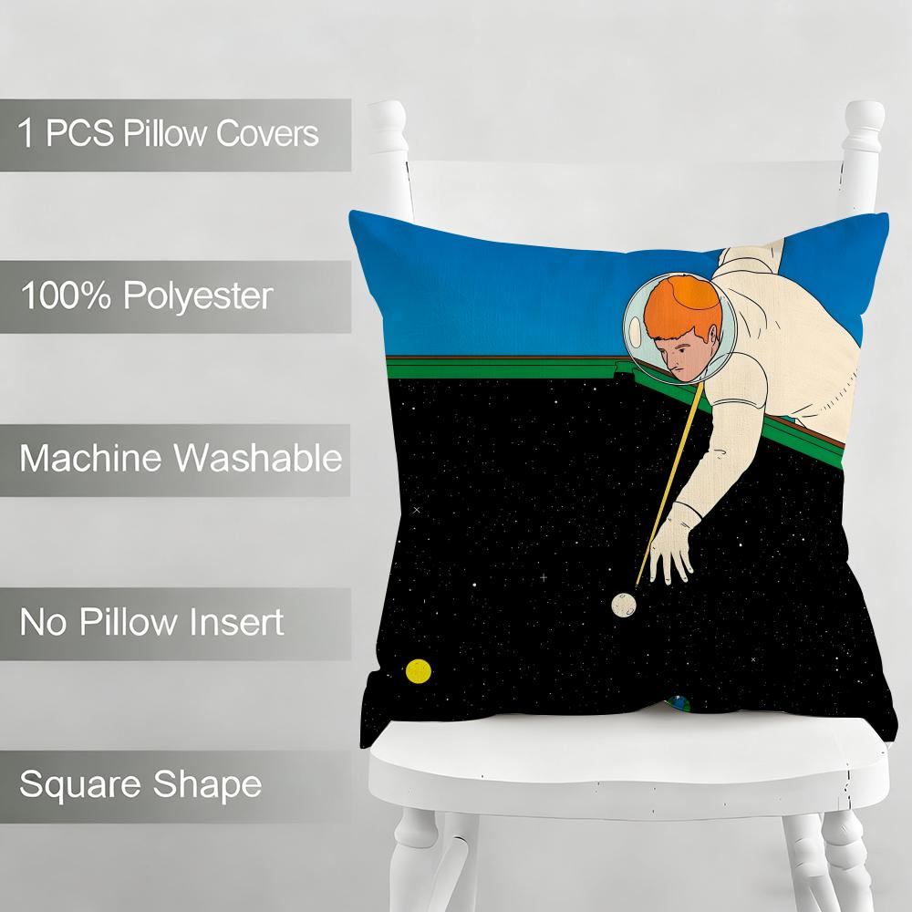 Planet Illustration Cushion Cover Household Decoration Linen Sofa Cushion Cover: Skin-Friendly & Breathable With Invisible Zippe