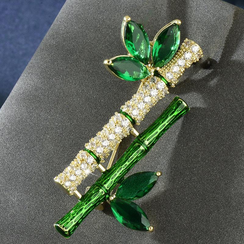 Festival Gift Ping An Bamboo Brooch Female Chinese Style High-End Luxury Temperament Creative Pin Suit Accessories