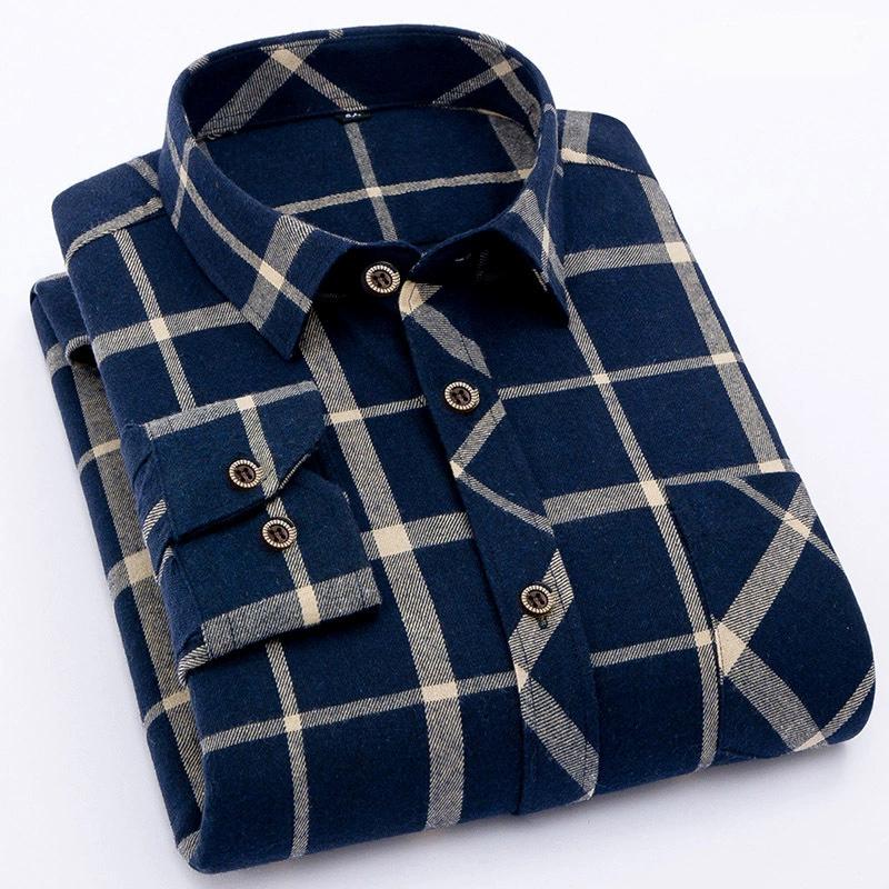 Camicia Casual da Uomo a Quadri Camicia a Maniche Lunghe Spazzolata Trend Taglie Forti