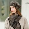 New Checkerboard Autumn and Winter Knitted Beret Children Retro Fashion Flat Top Beanie Painter Hat