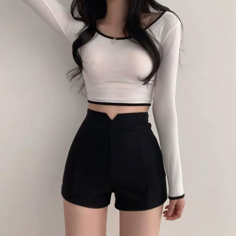 

Women s Black High-Waisted Slimming Sports Shorts - Summer Casual Trend M чёрный