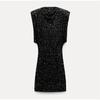 Slim Shoulder Pads Sequin Mini Dress For Woman Elegant Round Neck Sleeveless Female Black Dresses Winter Holiday Party Prom Gown