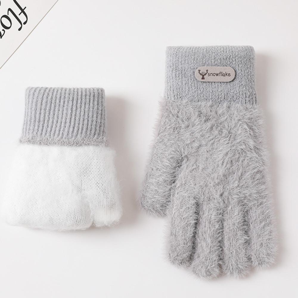 Fashion Thickened Furry Gloves Solid Color Cold-proof All Finger Mittens Warm Windproof Knitted Gloves Men Women
