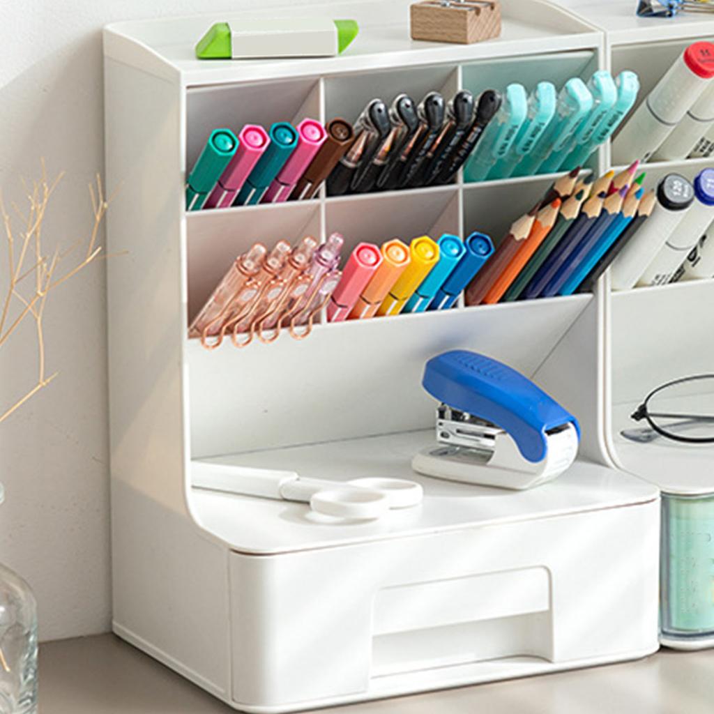 Desktop Storage Box Multi Compartments Pencil Sundry Holder with Drawer Plastic Stationery