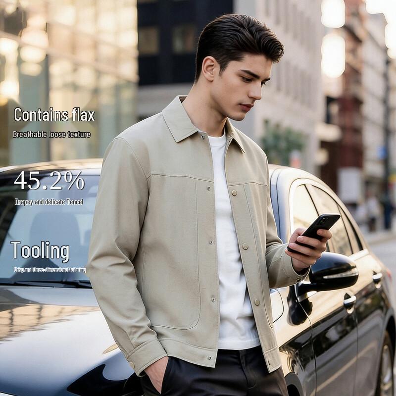 Men s Tencel Linen Lapel Jacket 3XL