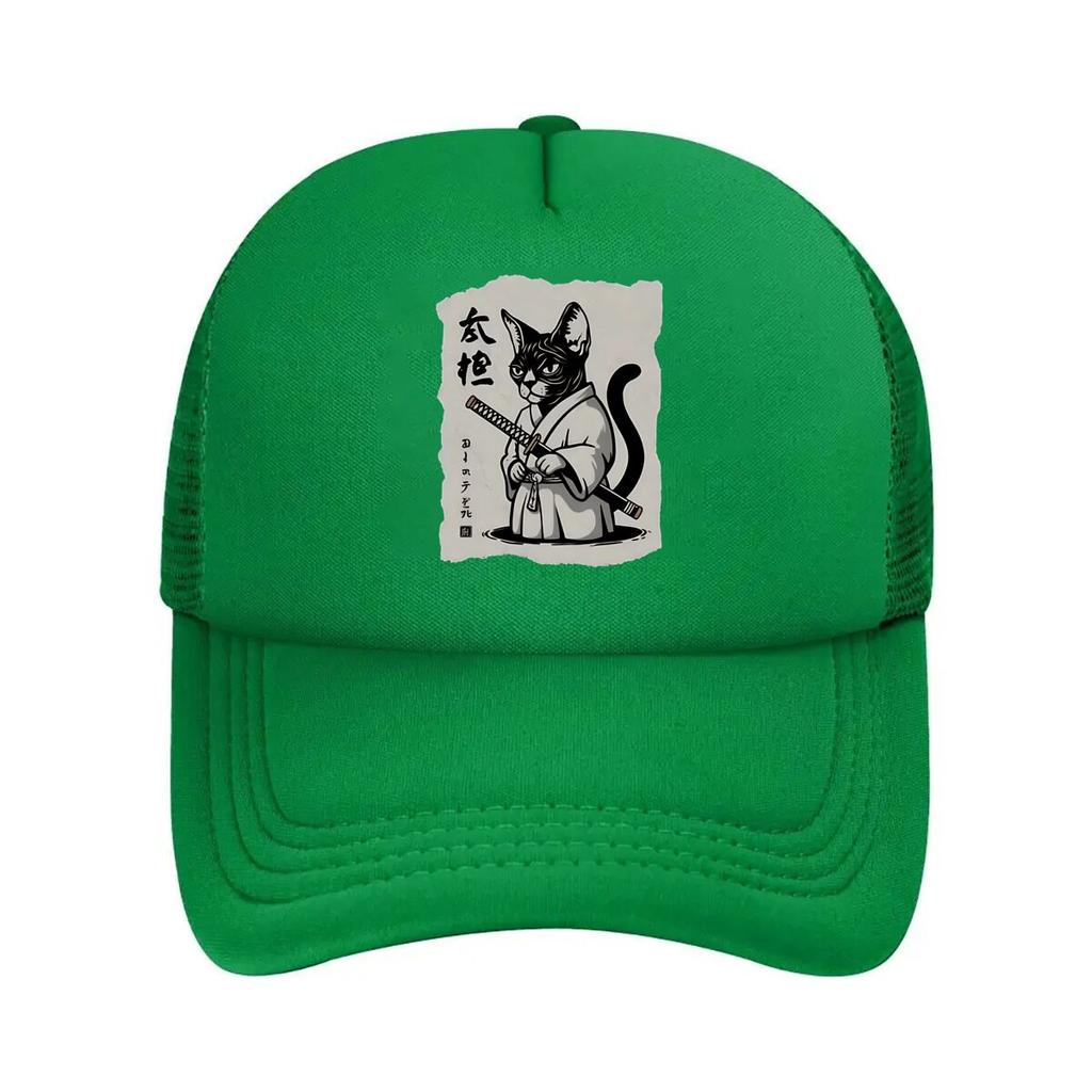 Japanese Samurai Cat Casual Mesh Baseball Cap Dad Hat Hip Hop Snapback Cap