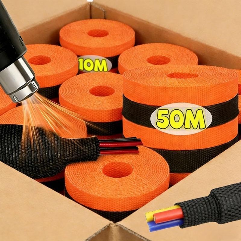 Tubo termoretraibile intrecciato da 50M Manicotti per cavi Isolamento Ritardante di fiamma Guaina Wrap per fili Coperture protettive Organizzatore cavi auto